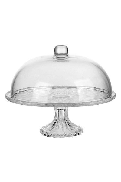 Afaq Glass Serving Plate with Cover 29 cm