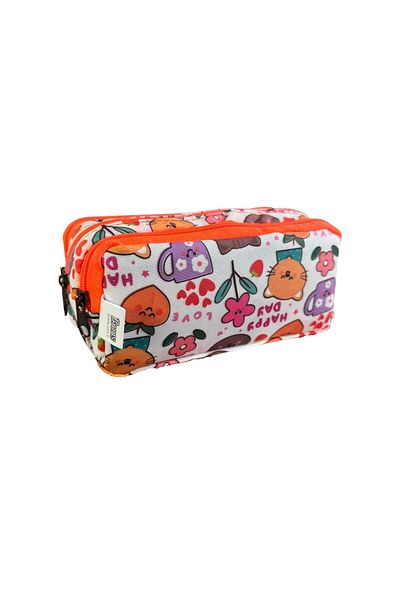 Polin Three Compartment Patterned Pencil Bag, 8 Different Models, Zippered, Large Size