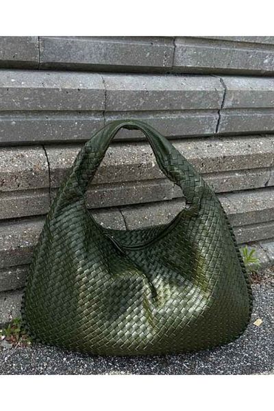 Elanore Knitted Detailed Retro Btgg Women's Shoulder Bag Khaki