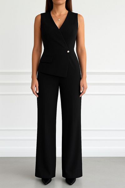 My Blog Black Cross Closure Low-Cut Jumpsuit