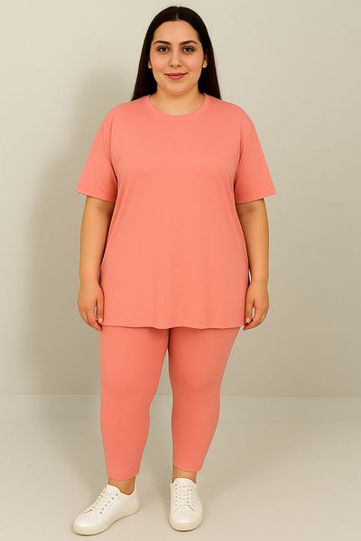 Koza Butik Women's Plus Size Short Sleeve Leggings Suit 8210-25