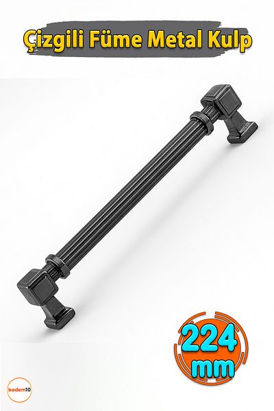 Badem10 Talas 224 mm Striped Smoked Metal Handle Furniture Drawer Kitchen Cabinet Cupboard Handles Kulb 22.4 cm