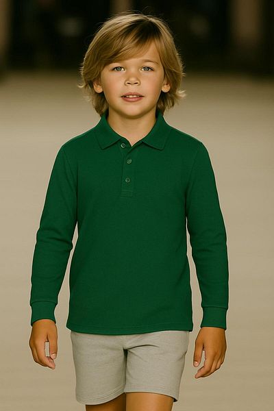 FERRY BUTİK Unisex Children's Solid Color Basic Polo Neck Long Sleeve School T-Shirt