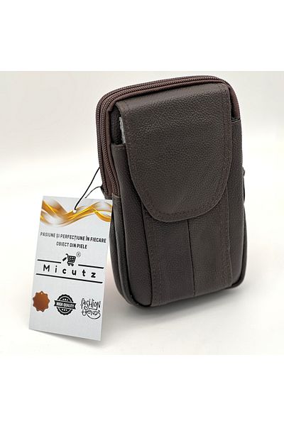 Micutz Dark Brown Belt Bag with Phone Compartment, Micutz®, Leather, 19 x 11 x 4.5 cm