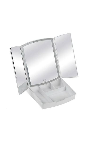 divendi-ro Foldable Triple Makeup Mirror, 72 LED Bulbs, USB, 20x22x26cm, white