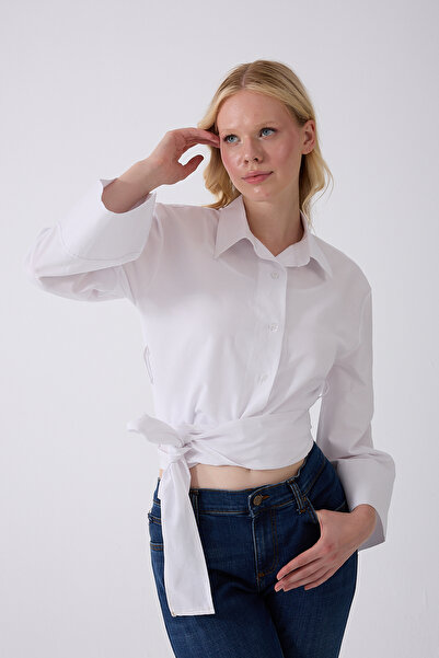 Fumel Cămașă albă spaniolă pentru femei, cu curea în talie