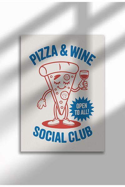 21mxm Unframed Kitchen Wall Art - Pizza and Wine Social Club Poster A3