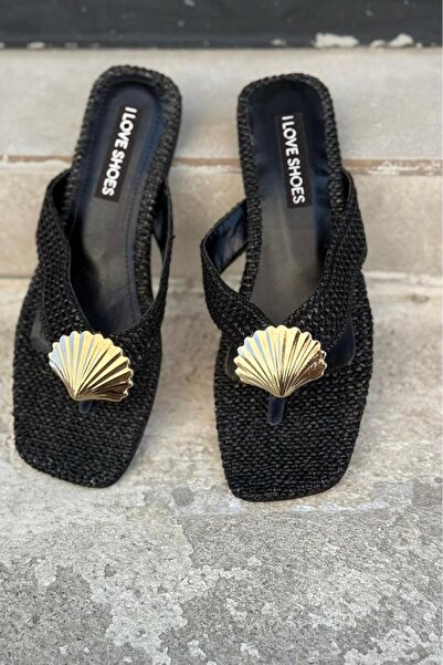 I Love Shoes Papuci Lovante Wicker Black Flip Flops