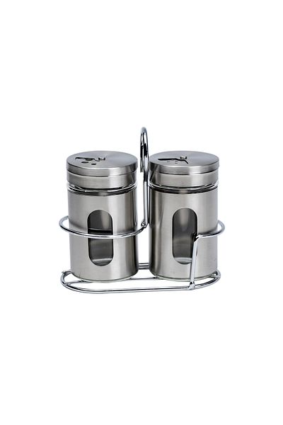 Cuisine Art 2 Pcs Soda Lime Glass Salt Pepper Set, 100ml, Silver
