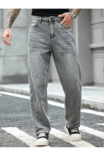 Cuqq Denim Pantaloni din denim gri pentru bărbați, cu spălare acidă – Croială...