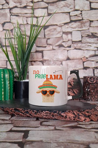 qoeuyl boutique No Problem-Lama Printed Funny Gift Colorful Cup with Handle-Mug Cup