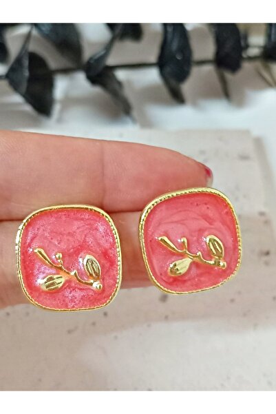 mos&more Red Enamel Gold Square Earrings