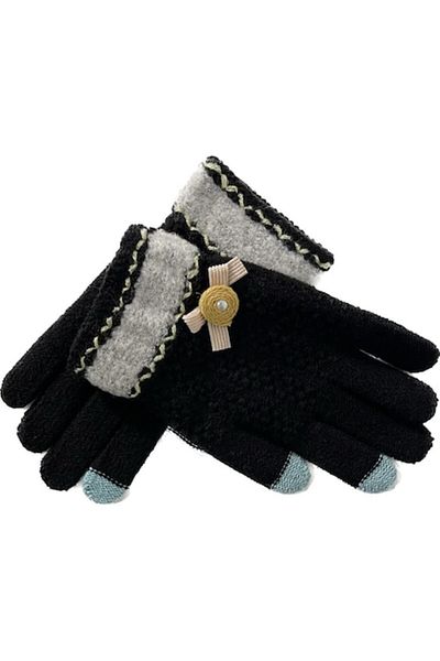 SOHO Touch Screen Gloves, Flower Design, S-M, Black