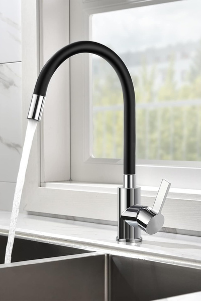 VSA Siyah Esnek Bükülebilir Delta Mutfak Eviye Bataryası Aç Kapa Musluk Batarya