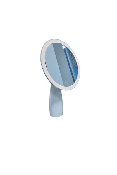Generic Elegant Round LED Vanity Mirror with Cream Tapered Stand - Modern Illuminated Makeup Mirror for Sty