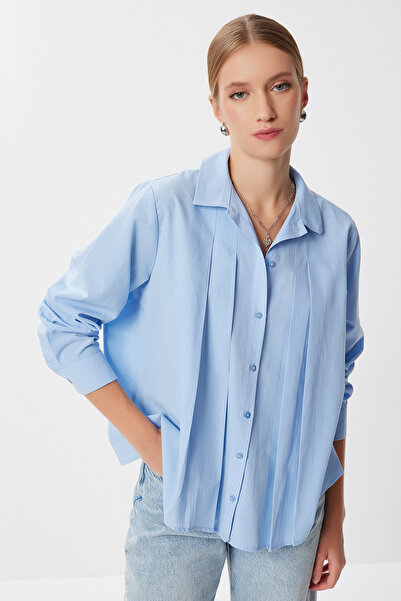 Lovelyİstanbul Pile Detailed Woven Shirt Lfg0135 Sky Blue