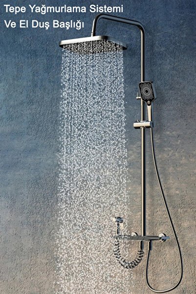 VSA AquaShower Gri Piyano Banyo Batarya Robot Tepe Yağmurlama Duş Seti Yeni Nesil Duş Takımı Garantili