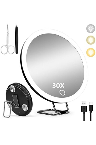 Generic مرآة مكياج مكبرة 30x من Beauenty، مرآة مكياج محمولة للسفر، مع إضاءة LED، 3 أوضاع إضاءة،