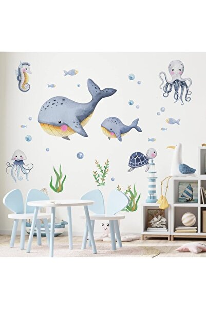 Generic ملصقات جدارية لحيتان تحت البحر، فرس البحر، أخطبوط، سلحفاة، سمكة، ممرض...