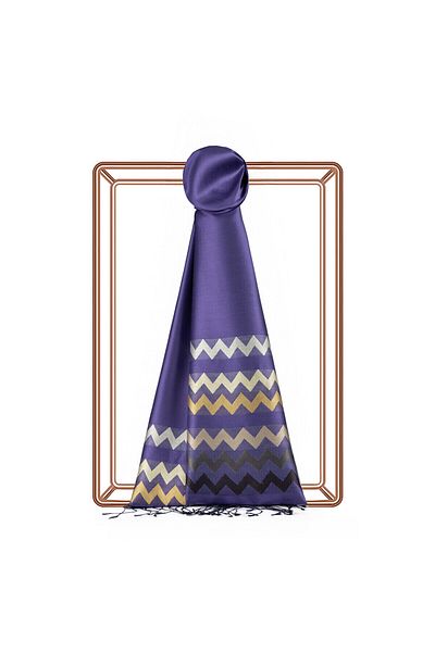 ipekevi Saks Blue Zig Zag Patterned Silk Shawl