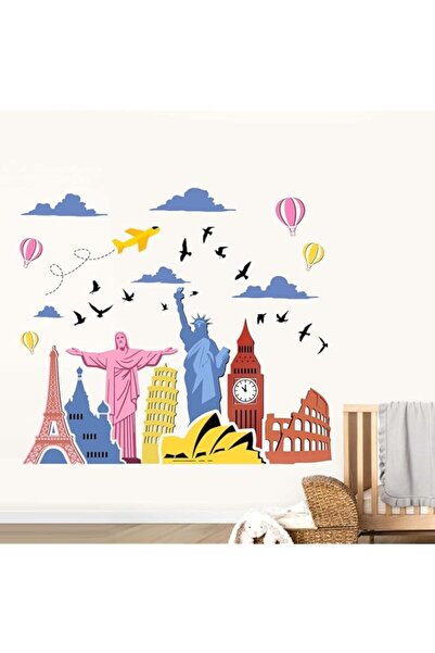 Generic ملصقات جدارية لمعالم شهيرة عالميًا: انزع وألصق، قرد، سفر، تمثال الحري...