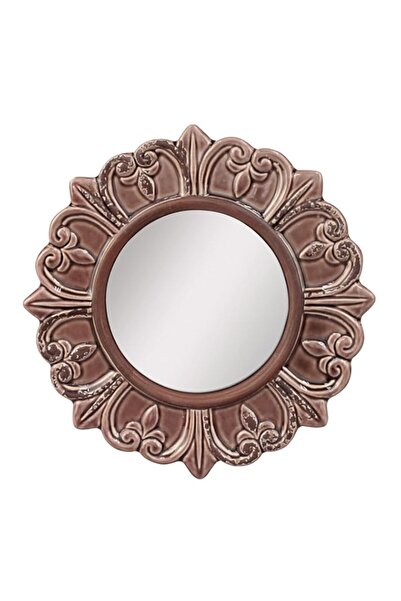 Generic مرآة حائط سيراميكية دائرية مزخرفة من ستونبراير بلون بني محروق، ديكور ...