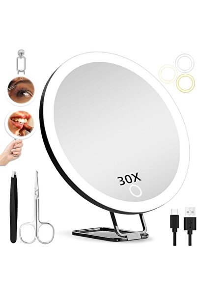 Generic مرآة مكبرة 30 مرة مع أضواء، مرآة مكياج كبيرة 6 بوصات، 3 أضواء ملونة، ...