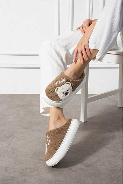 STOCON Women's House Slippers Teddy Bear Figured Plush House Slippers Do Not Make Sound Sole Warm Stylish Design Stc1135