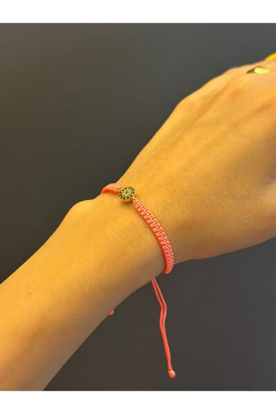 Gönülden Tasarım Orange Thread Handmade Zircon Stone Evil Eye Bead Bracelet