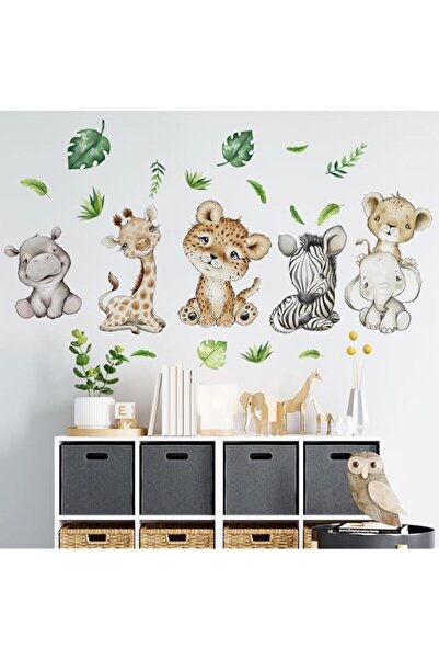 Generic ملصقات حائط حيوانات سفاري للأطفال بألوان مائية من يوفكي، فيل وحمار وح...