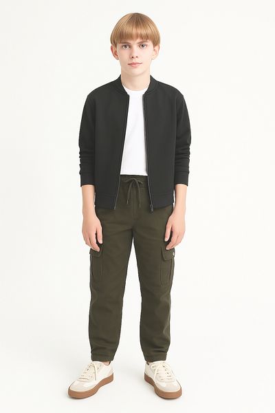 AHENGİM Boys' Commando Pocketed School Trousers with Elastic Waist Ak1000-1-2