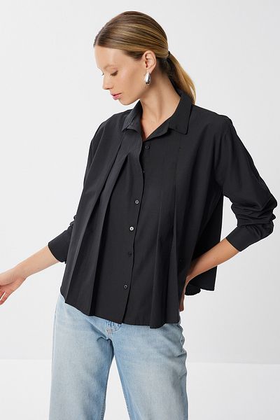 Lovelyİstanbul Pile Detailed Woven Shirt Lfg0135 Black