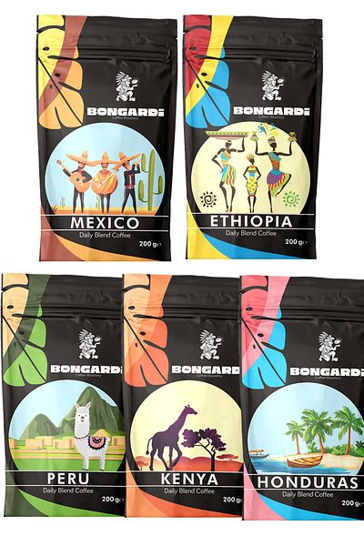 Bongardi Coffee Kenya Peru Mexico Honduras Ethiopia Regional Blend Coffee Set 5x200g (Whole Bean)
