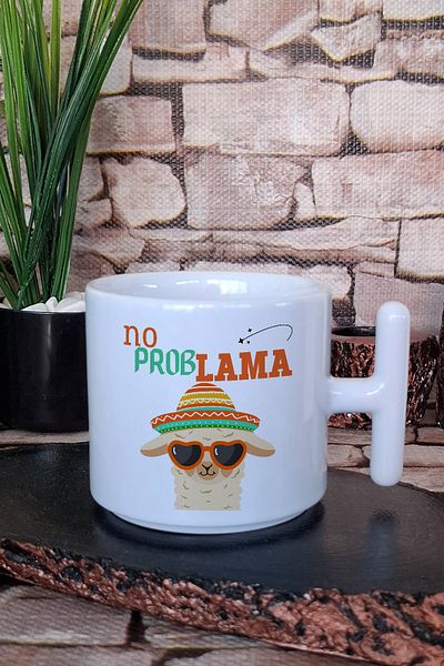 qoeuyl boutique No Problem-Lama Printed Funny Gift t Cup/Mug with Handle