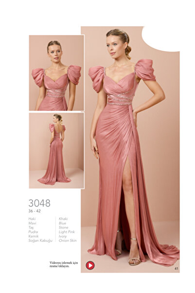 Megi Gelinlik Taş Detaylı ve Yırtmaçlı Abiye