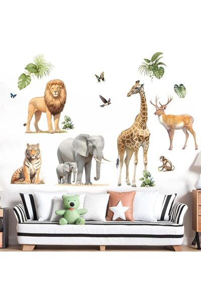 Generic ملصقات حائط حيوانات الغابة للأطفال: انزع وألصق، قرد، فيل، زرافة، نمر،...