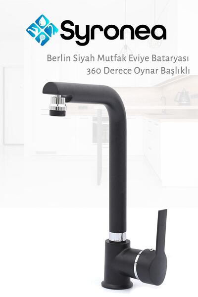 VSA Berlin Siyah Mutfak Eviye Bataryası Oynar Perlatörlü Başlık