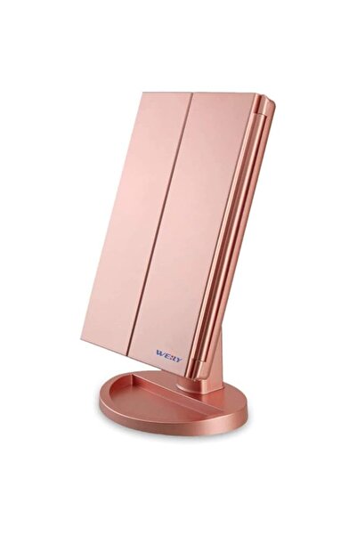 Generic مرآة مكياج WEILY المضيئة، مرآة زينة ثلاثية الطي مع تكبير 1X/2X/3X، 21...