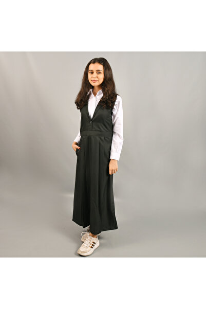 HAWRAA مريول زيتي بقصة رسمية مزين بزر اغلاق وكسرات سفلية مع جيوب مخفية