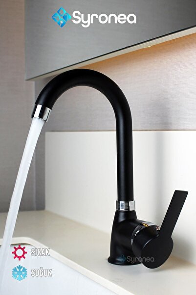 VSA Siyah Kısa Borulu Lavabo Bataryası Delta Aç Kapa Musluk