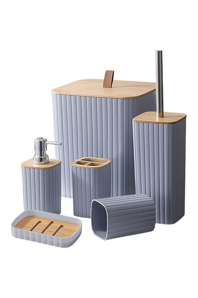 Teno Set of 6 Teno® Bathroom Accessories, soap dispenser, toothbrush holder, toilet brush, gray