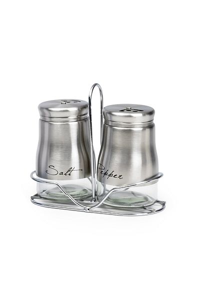 Cuisine Art Soda Lime Glass Stainless Steel Salt & Pepper Set, 150ml, 2 Pieces, Silver