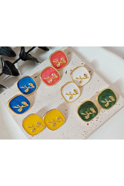 mos&more 5 Pairs / Colors Enamel Gold Square Earring Set