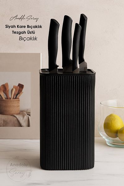 Anadolu Saray Black Square Knife Holder Countertop Knife Rack Upright Knife Rack Kitchen Organizer Organizer
