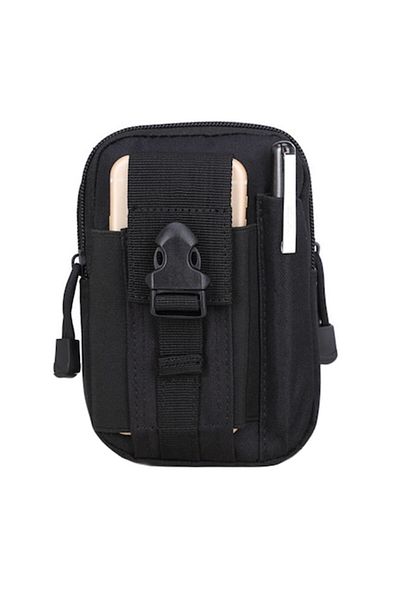 UIQ Borseta de atasat la curea Survival, 2 compartimente cu fermoar, 16x10x6cm, Negru