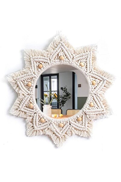 Generic مرآة حائط TERRIFI، مرآة ديكور حائط دائرية من المكرمية، مرآة معلقة جاه...