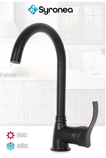 VSA Siyah Elmas Mutfak Eviye Bataryası Aç Kapa Musluk Sıcak Soğuk Su Girişli