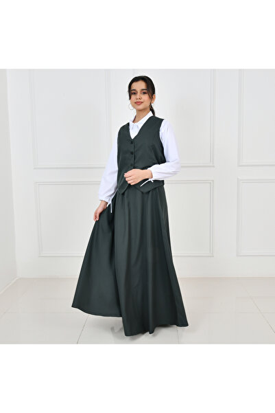 HAWRAA مريول تنورة مع سديري باللون الزيتي