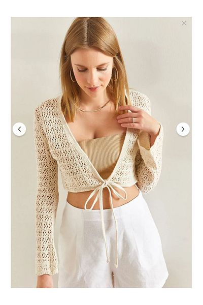 Namaste Vintage Cream Color Openwork Wrap Bolero Crop Blouse