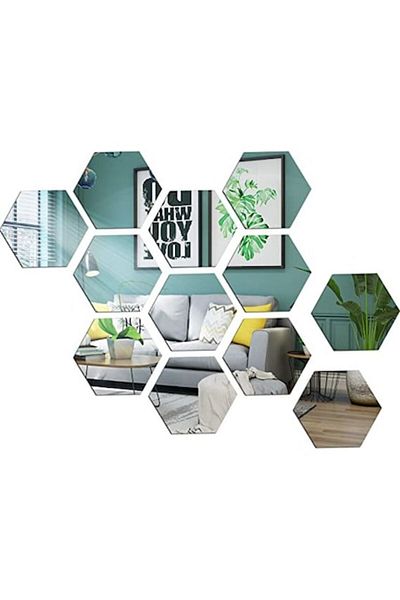 UIQ Set of adhesive hexagonal mirrors, 12 pieces, 17.5x15.5x9 cm, White